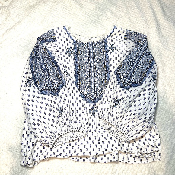 Anthropologie Bohemian Blue and White Women's Top - Picture 2 of 7
